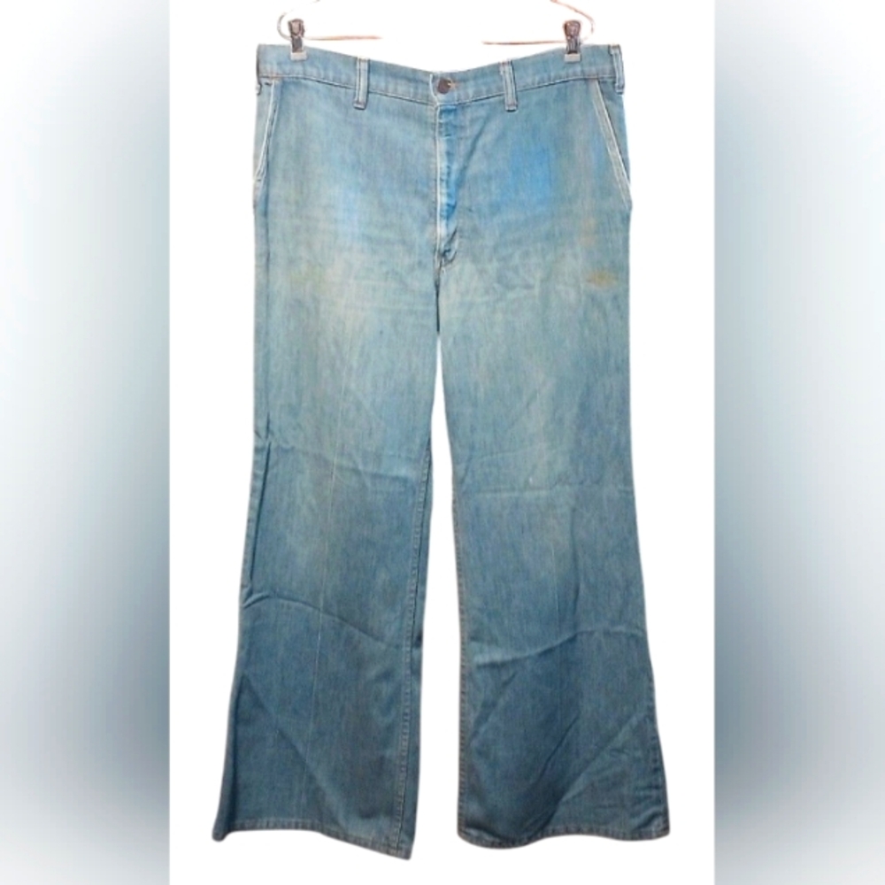 Vintage 70's Levi's Hippy Bell Bottom Distressed Orange Tab Jeans. 36x29